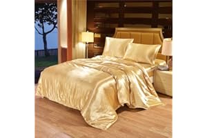 ABP Collection Duvet Cover - Yellow Duvet Cover Full Size 88X88 Full/Queen Size with Zipper Closure & Corner Ties, Ultra Soft Silky Satin Comforter Cover (1 Pieces Duvet Cover)