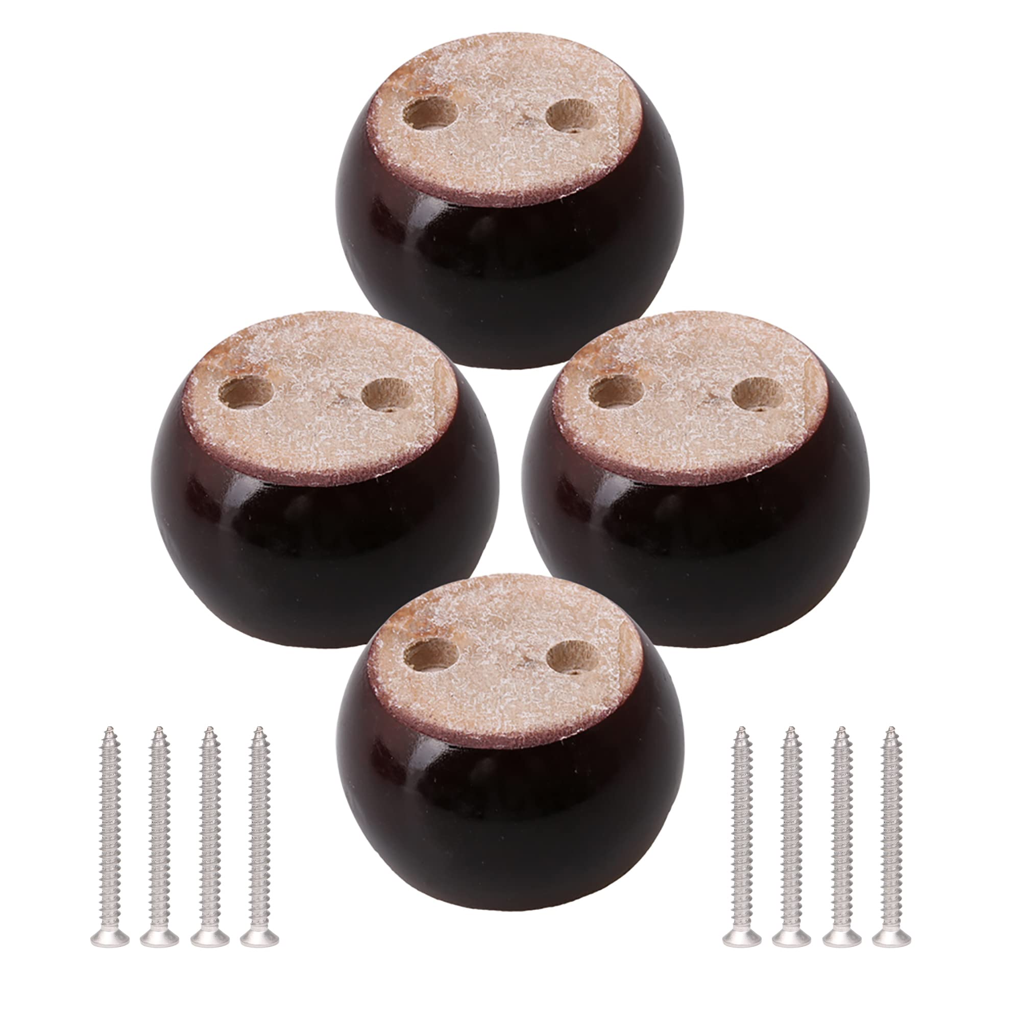SHANOER 4pcs 50mm Height Red Brown Eucalyptus Wood Round Bun Furniture Feet Sofa Cabinet Couch Legs