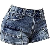 WDIRARA Women's Low Rise Mini Skinny Denim Shorts Y2k Festival Jean Shorts with Flap Pockets