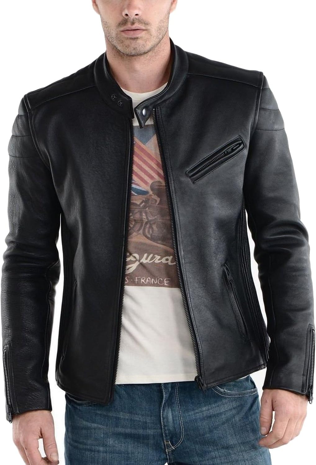Laverapelle Men's Genuine Lambskin Leather Jacket (Black, Biker Jacket) - 1501008