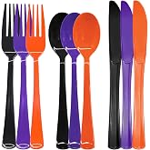 153PCS Halloween Plastic Silverware, Black Orange Purple Plastic Cutlery | BPA-free, Durable & Disposable. Halloween Forks and Spoons Knives for Halloween Party