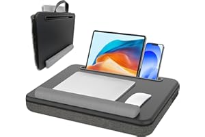 GLIROPS Lap Desk - Portable Laptop Desk Fits up to 15.6 inch Laptops, Wrist Pad, Storage Function, Tablet & Phone Holder, Laptop Stand for Home Office Study (Black & Dark Gray)