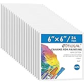GOTIDEAL Canvases for Painting, 6x6 inch of 24, Professional Primed White Blank Flat Canvas Panels- 100% Cotton Artist Canvas Boards for Acrylics Painting, Oil Watercolor Tempera