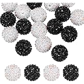 PATIKIL 20mm Resin Rhinestone Beads for Beadable Pen, 20 Pack Ball Disco Sparkly Chunk Round Bubblegum Beads for Beadable Keychain Jewelry Making DIY Craft, Black/White