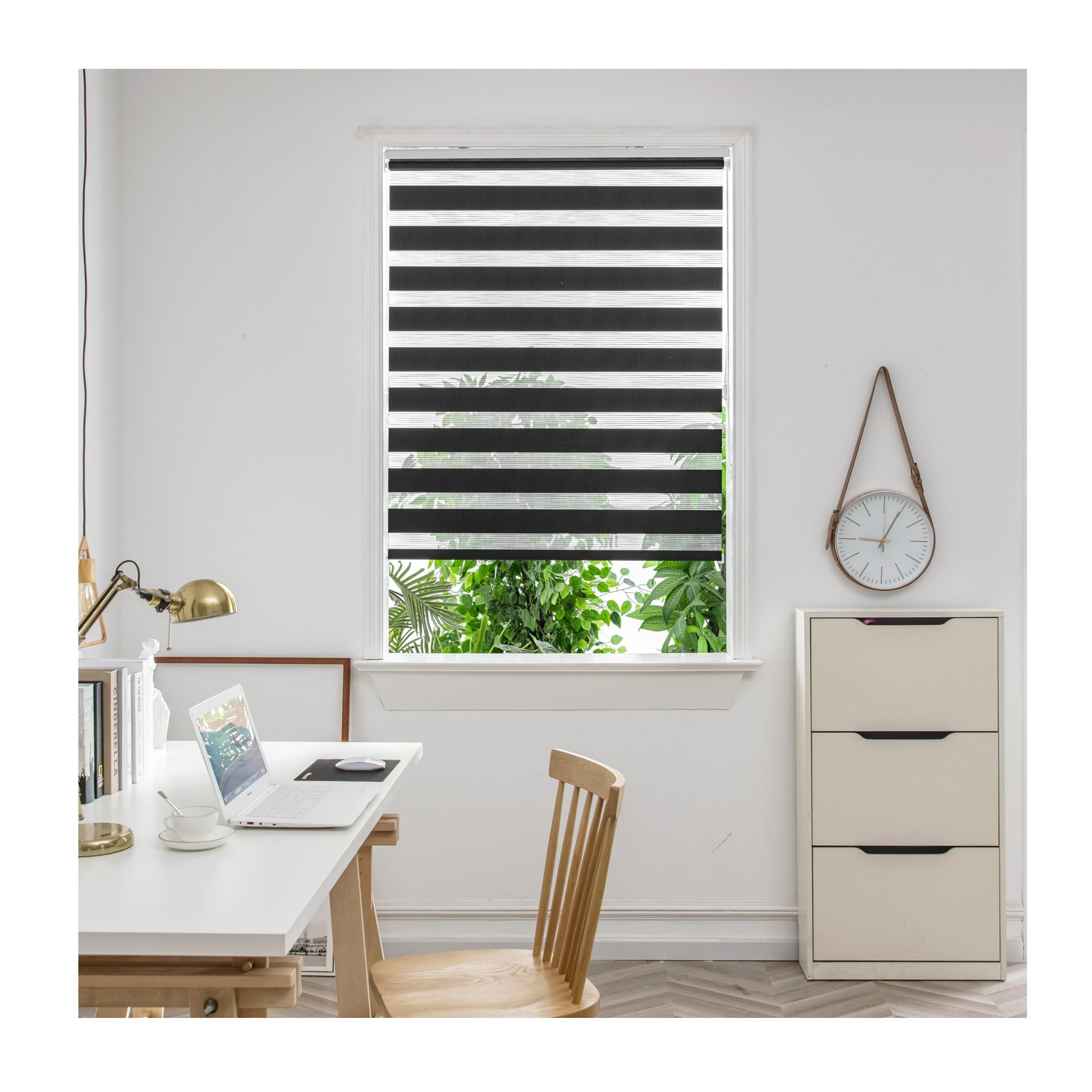 Aprica Day and Night Zebra Window or Door Roller Blinds with Child Safety Clips - Double Layer Fabric Elegant Durable and Easy to Clean (Black, Width 60cm - Drop 160cm)