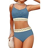 BAVADER Girls Swimsuit 2 Piece Teen Criss Cross Bikini Set Woven Color Block Welt Bathing Suit for Girls Swimwear 9-18T