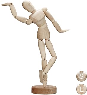 Relaxdays Gliederpuppe aus Holz, zeichnen, basteln, bewegliche Modellpuppe, Künstler, mit Ständer, 21,5 cm hoch, natur