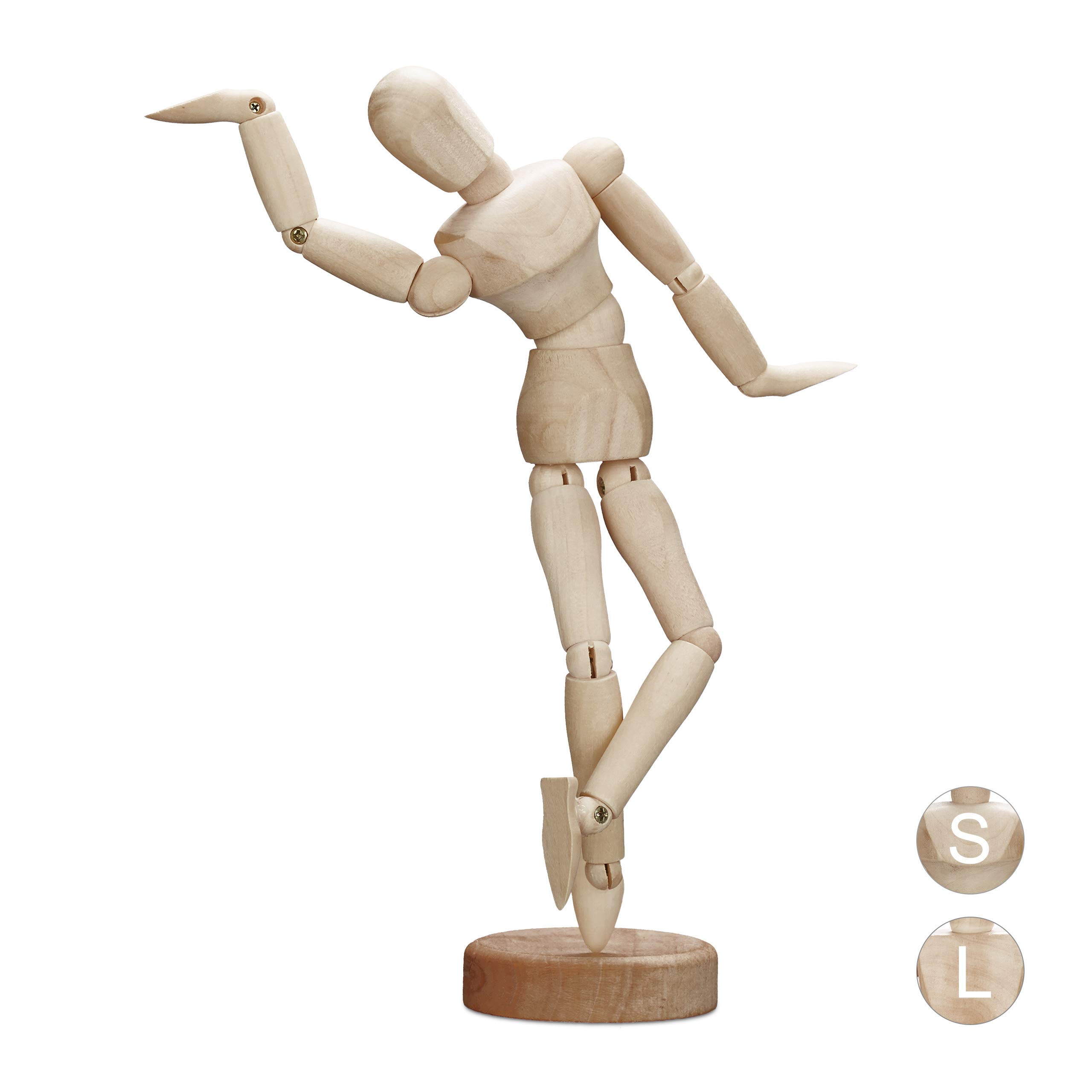 Relaxdays Wooden Artists’ Mannequin for Drawing and Crafting, Articulate with Stand, Model, 21.5 cm Tall, Natural