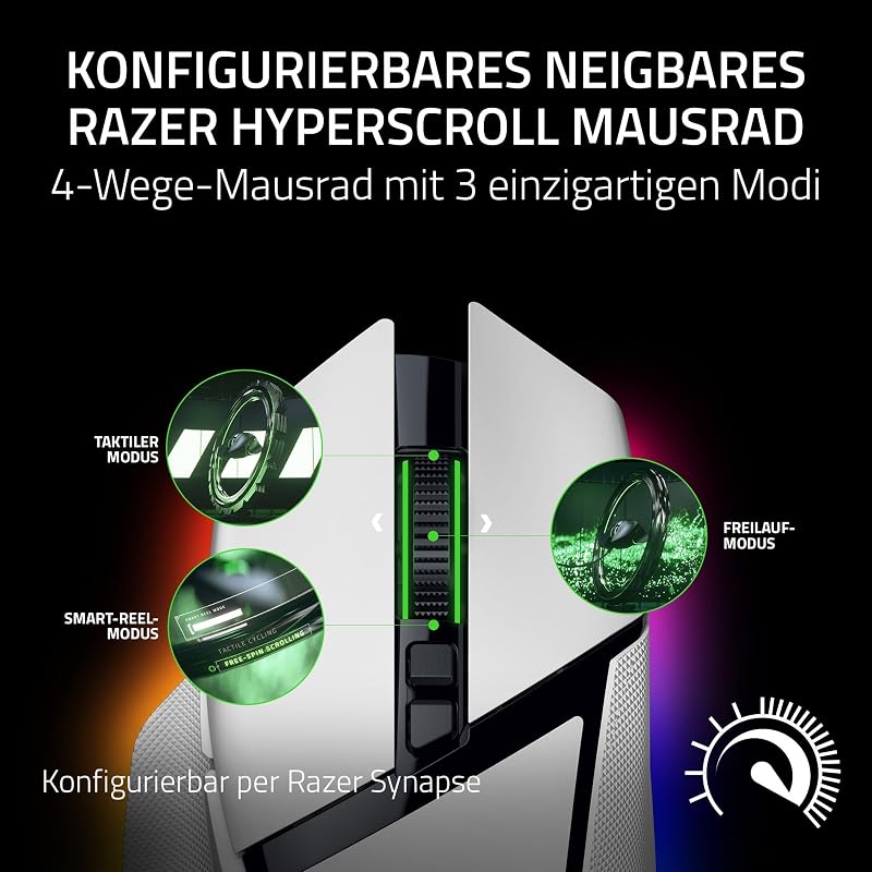 Basilisk V3 Pro 35K - Vollständig anpassbare kabellose ergonomische Gaming-Maus mit Chroma RGB - 35K optischer Sensor (konfigurierbares Kipprad, 1K Hz Polling-Rate, 13 anpassbare Tasten) Weiß
