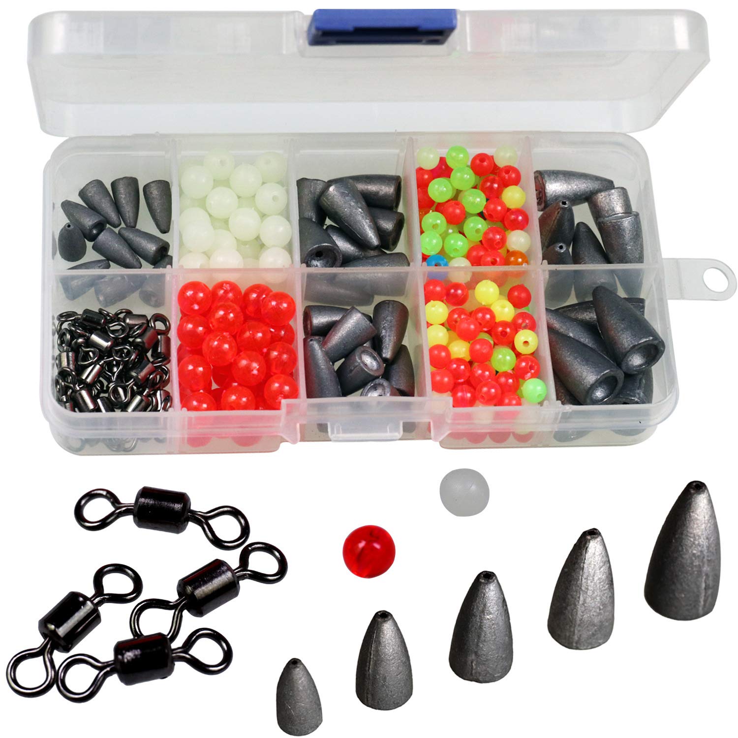 ローリングバレル釣りスイベルビーズリング 339個 3個 Thkfish テキサスとカロライナ シンカーフック B07hqftl14 339pcs 3pcs テキサスとカロライナ プラスチックボックス付き 釣り用リグ バスフィッシング用バレットウェイト Diyキット オモリシンカー 最適な価格