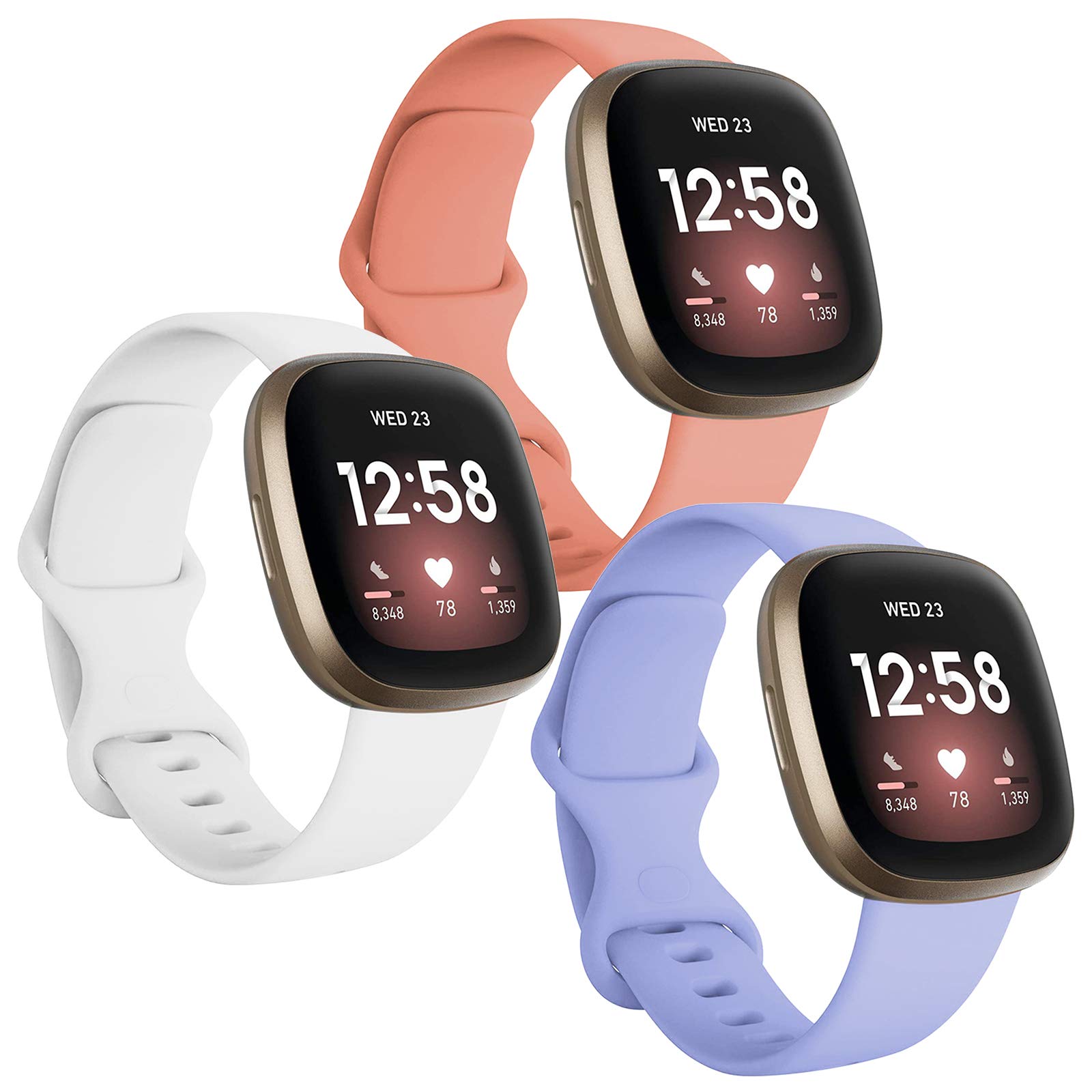 FunBand Compatible with Bands Versa 3/ Versa 4/ Fitbit Sense Strap,Soft Silicone Fitness Sports Replacement Wrist Strap Bracelet for Versa 3/ Versa 4/ Fitbit Sense Smart Watch (3 Pack)