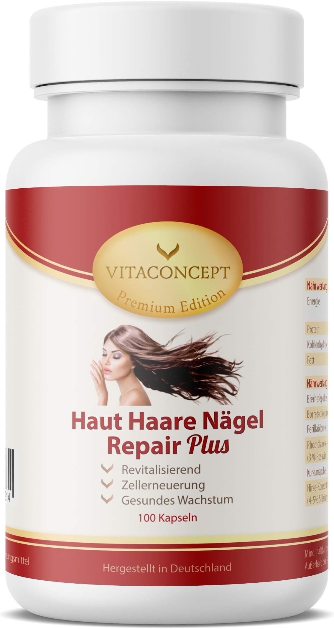 Vitaconcept Skin/Hair/Nail Repair Plus - Promotes Healthy Growth & Cell Renewal - Made in Germany - 100 Capsules
