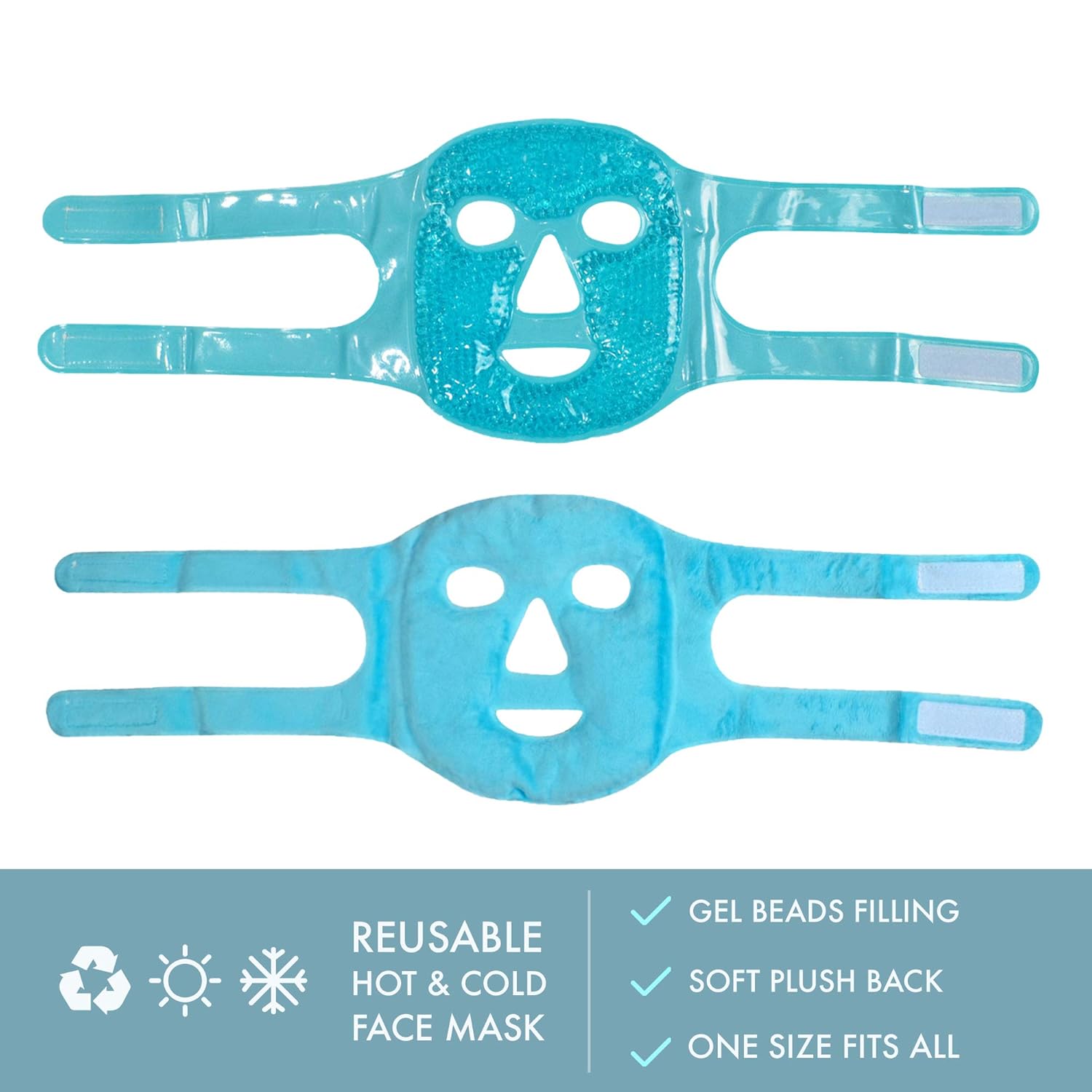 PerfeCore Facial Mask - Get Rid of Puffy Eyes - Migraine Relief, Sleeping, Travel Therapeutic Hot Cold Compress Pack - Gel Beads, Spa Therapy Wrap for Sinus Face Puffiness Headaches - Gel Mask - Blue : Beauty