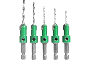 KOWOOD Pro Countersink Drill Bit Set #4, 6, 8, 10, 12, 5-Piece for Wood,High Speed Steel Woodworking Carpentry Reamer with 1 Free Hex Key Wrench