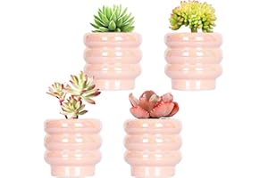 YFFSRJDJ 4.1 inch 4 pcs Ceramic Plant Pots for Indoor Plants, Rainbow Pearl Glaze Planter with Planters for Plants with Drainage Hole, Orchid Pots, Succulent Pot, Small Flower Pot (Pink)