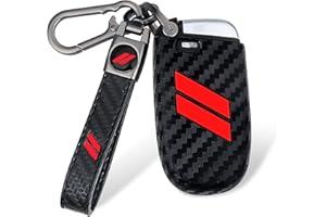 MILD EAST for Dodge Key Fob Cover with Double Slash Keychain, Car Key Cover Compatible with Dodge Charger Challenger Cherokee Dart Durango Trailhawk Grand RAM Renegade Journey, 5 Buttons (Carbon-Red)
