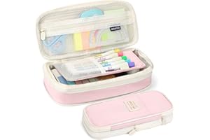 KPX Big Capacity Pencil Pen Case Bag with Zipper Office College School Storage Large Capacity Bag Pouch Holder Box Organizer Colorful (Pink)