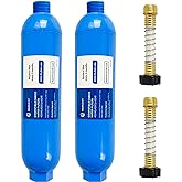 Hourleey 2 Pack RV Inline Water Filter with 2 Flexible Hose Protector, Reduce Bad Taste, Odors, Rust, Fluoride, Chlorine and Sediment in Drinking Water, Dedicated for RVs Campers Marines