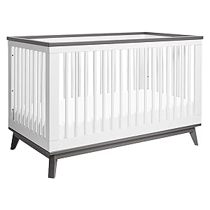 Babyletto Scoot 3-in-1 Convertible Crib with Toddler Bed Conversion Kit in White/Slate, Greenguard Gold Certified