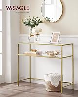VASAGLE Console Table Gold Glass Top 35x100x80cm Adjustable Legs view 2