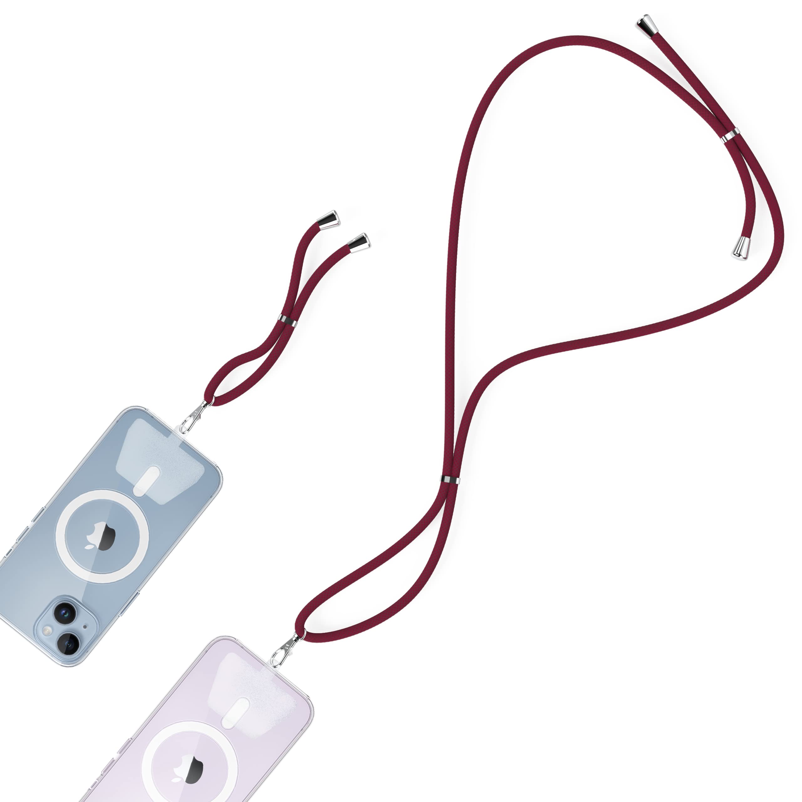 iWotto Polyester Lanyard - Mobile Phone Lanyard - Set of Two Sizes along with Two Adjustable Plastic TPU Holders for Mobile Phone Case - Lanyard + Wrist Strap - Red