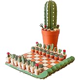 Cactus Chess Set for Adults &amp; Kids, 32 Unique 3D-Printed Cactus Pieces with Roll-Up Mat &amp; Planter Storage Box &ndash; Portable Travel Chess Board, Novelty Succulent Decor, Ideal Gift for Plant Lovers