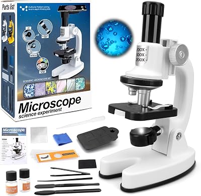 deAO 1200X Kids Microscope Kit LED Mobile Phone Adapter STEM Toy Magnifying