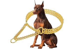 KINGOLDOGS Choke Training Collar, 18K Gold Cuban Link Double Row Collar for Small Medium Large Dogs