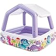Intex 57470EP Sun Shade 5 Foot Square Inflatable Durable 10 Gauge Vinyl Kiddie Pool with Ocean Scene and Canopy for Ages 3 Years and Up, Multicolor