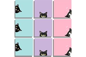 9 Pads Black Cat Sticky Notes Set, Pink Self-Stick Note Pads, Cute Memo Pads Super Adhesive Note Card for Cat Lover Gift, Tea