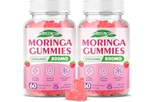MEENCCD 2 Pack Moringa Gummies - Pure Moringa Leaf Supplement for Adults, Energy, Immune & Skin Health Superfood, Rich in Essential Vitamins, Antioxidants & Amino Acids, Raspberry Flavor, 120 Count