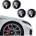 dawfall 4 Pack Car Hub Cap Sticker, Personalized Tusked Skull Design, Flat Round Waterproof Metal Vehicle Sticker Accessories, Universal 2.2In Automotive Hub Decorative Decals (Black)
