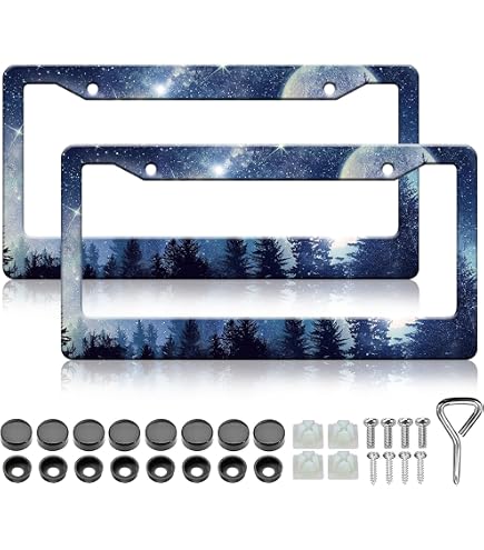 HCSS Sun Moon Stars License Plate Frame - Aluminum Metal, Rust-Proof, Fits Standard 12x6 Inch Plates