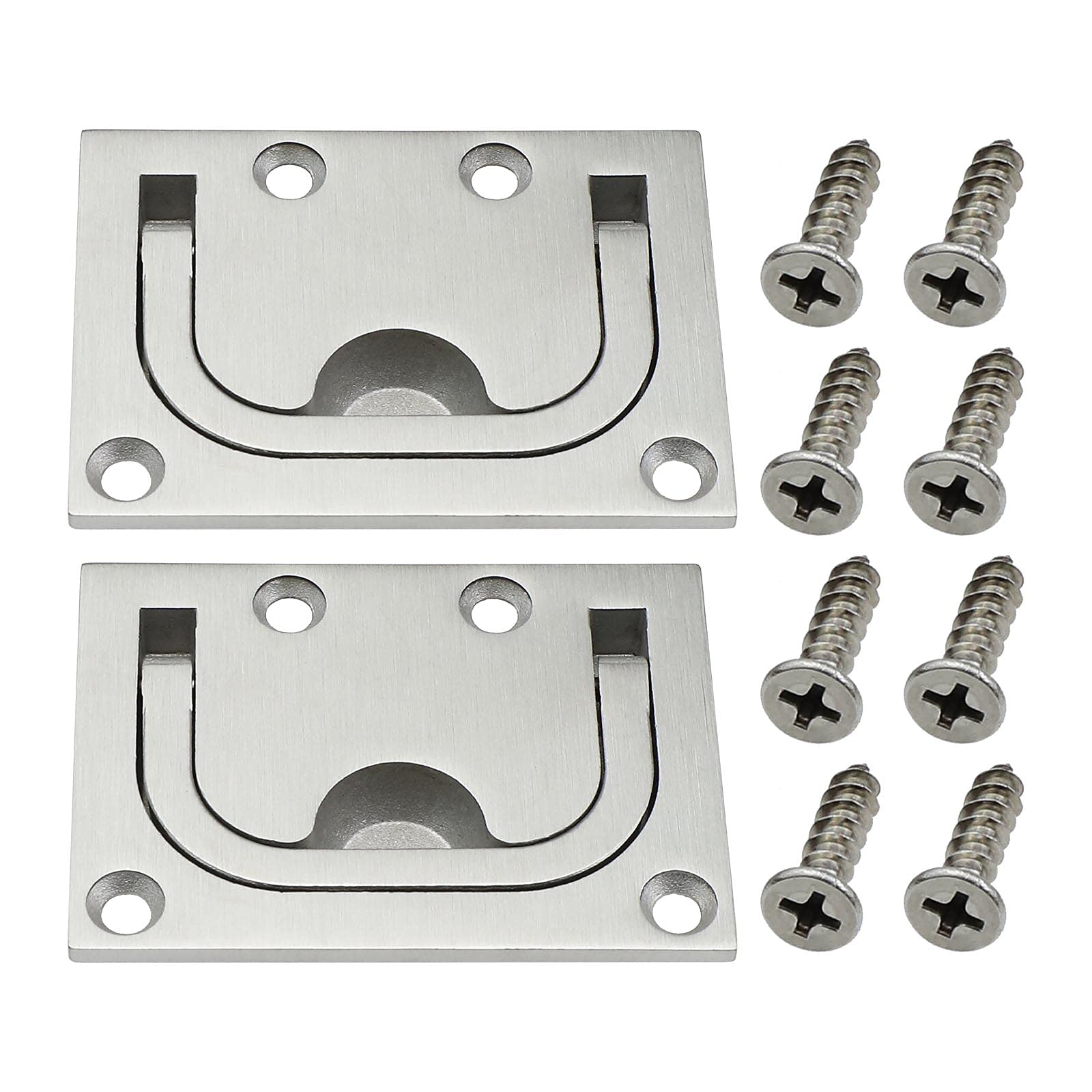 Be In Your Mind 2pcs 304 Stainless Steel Boat Ring Hatch Pull Flush Recessed Lift Handle with Fixing Screws for Cabinet Locker Marine Yacht Boat