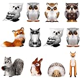 Sratte 12 Pcs Christmas Animal Ornament Furry Owl Fox Hanging Cute Animal Decoration for Christmas Tree for Christmas Holiday Party Garden Home Decoration