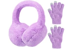 LUCKYBUNNY Girls Winter Earmuffs Gloves Set Kids Foldable Ear Covers Warm Plush Ear Muffs Knit Gloves, Ages 7-12