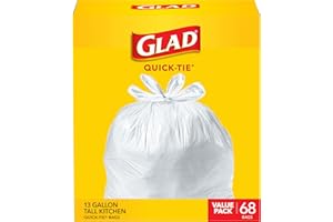 Glad Tall Kitchen Trash Bags 13 Gallon, Unscented Garbage Bags, Quick-Tie, 68 Count