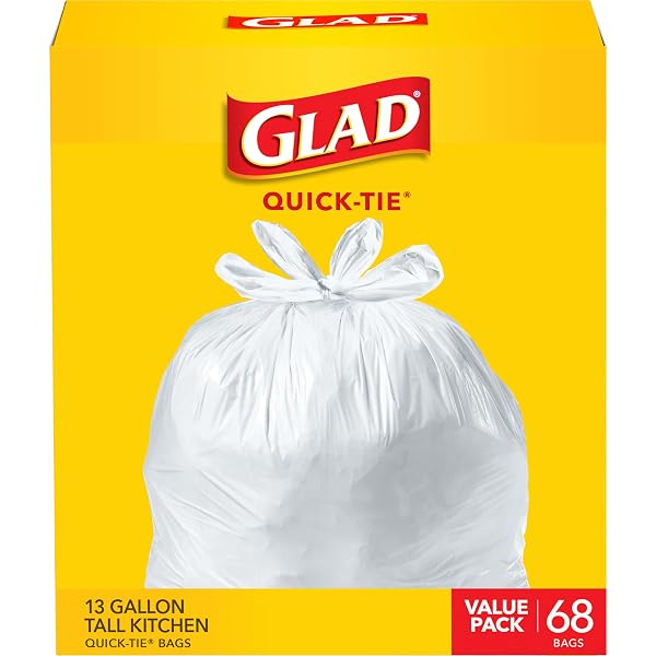 GLAD TALL KITCHEN TRASH BAGS 13 GALLON, UNSCENTED GARBAGE BAGS, QUICK-TIE, 68 COUNT