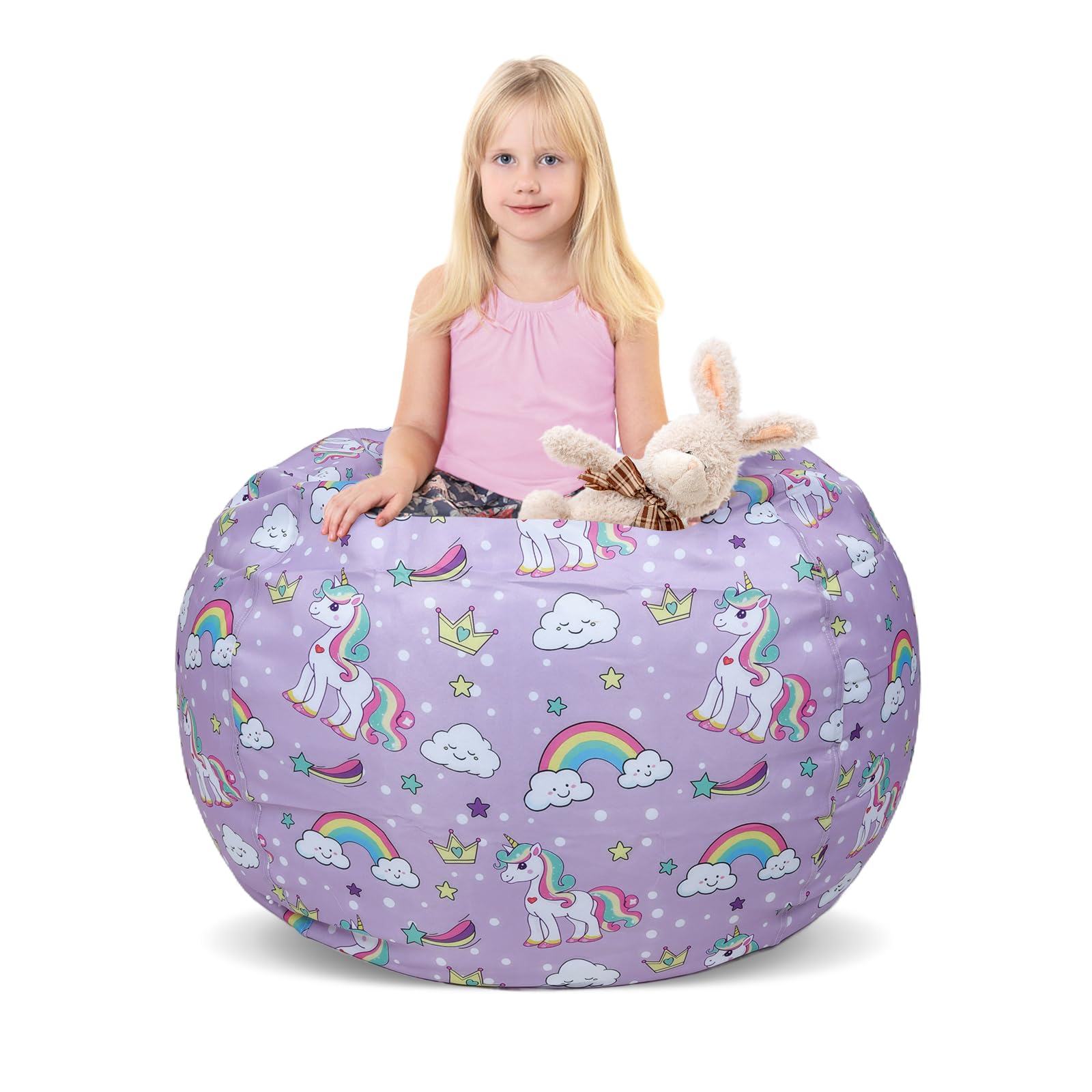 Decalsweet Unicorn Rainbow Kids Bean Bag Chair-Cover Only-Large Stuffed Animal Storage Bean Bag for Girls Boys Indoor Outdoor (No Filling)