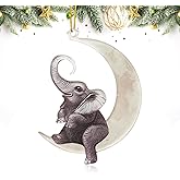 Animals Sitting On The Moon Ornaments for Christmas Tree - Elephant Christmas Ornament and Decorations - Gift Ideas