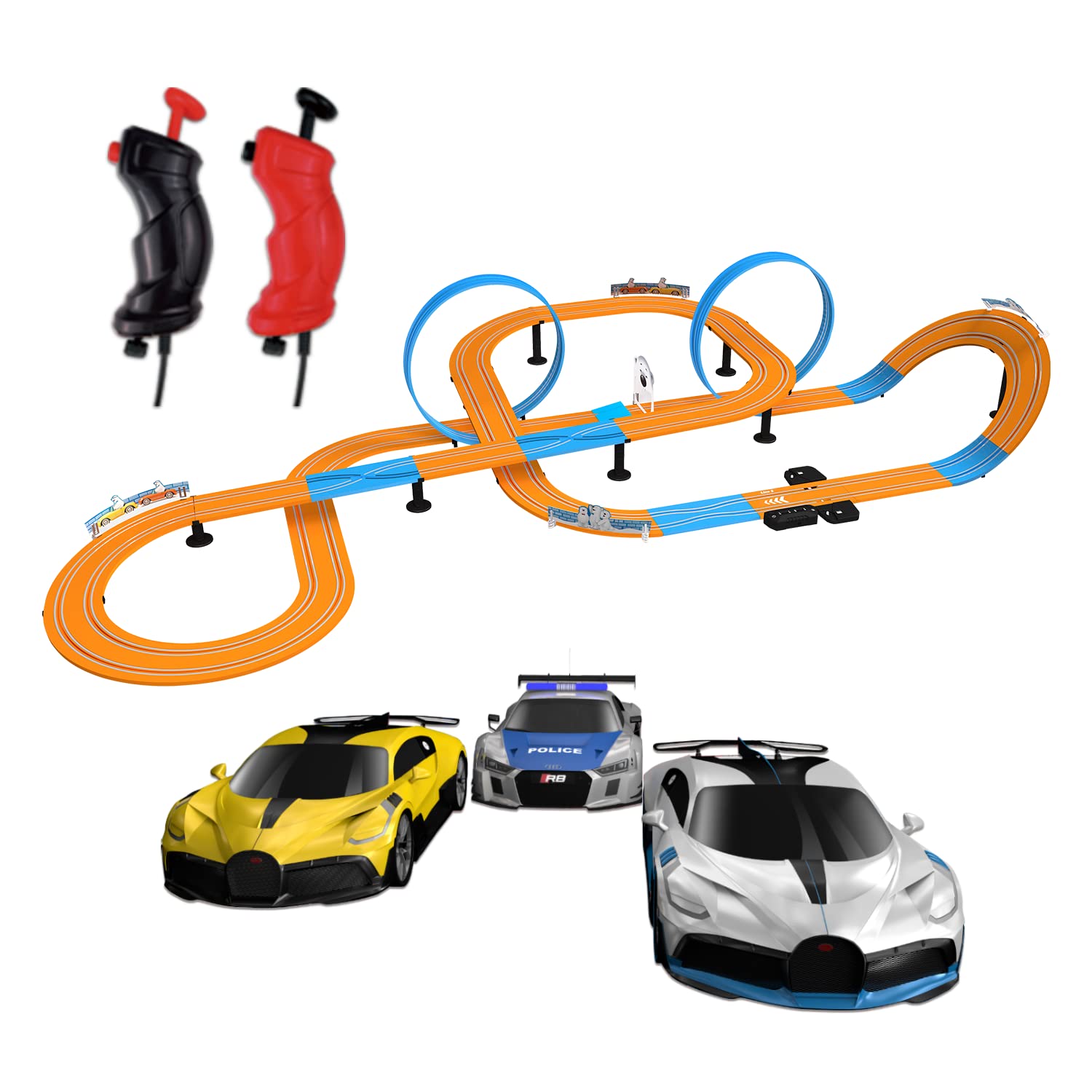 High Speed Series Tram Dual Track Set, 8.4m Electric Track with 3 Vehicles Official Licensed Slot car Racing, Comes with 2 Hand Controls and Track Parts and a Lap Counter