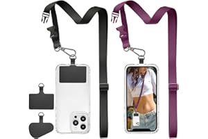 ROCONTRIP Phone Lanyard 2X Crossbody lanyard and 2X Patch Universal Cell Phone Strap Adjustable Neck Strap for Women Men Travel Shopping Walking(Black+Purple)