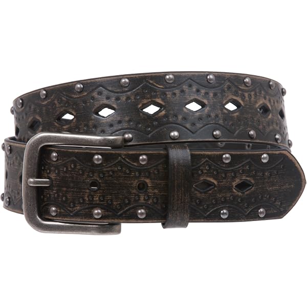 1 1/2 Inch Snap-On Genuine Leather Belt With Circle Studs - Black, 34 Inch, Unisex Casual Belt - View #6
