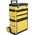 Stackable Rolling Tool Box Organizer with Telescopic Comfort Grip Handle – Mobile Upright Rigid Tool Chest with Wheels and Drawers by Stalwart