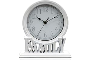 clumsy pets 6.5 Inches Mantel Clock, Vintage Non-Ticking Family Desk Table Clock Battery Operated with Quartz Movement HD Glass for Kids Bedroom Living Room Office (Distressed White)