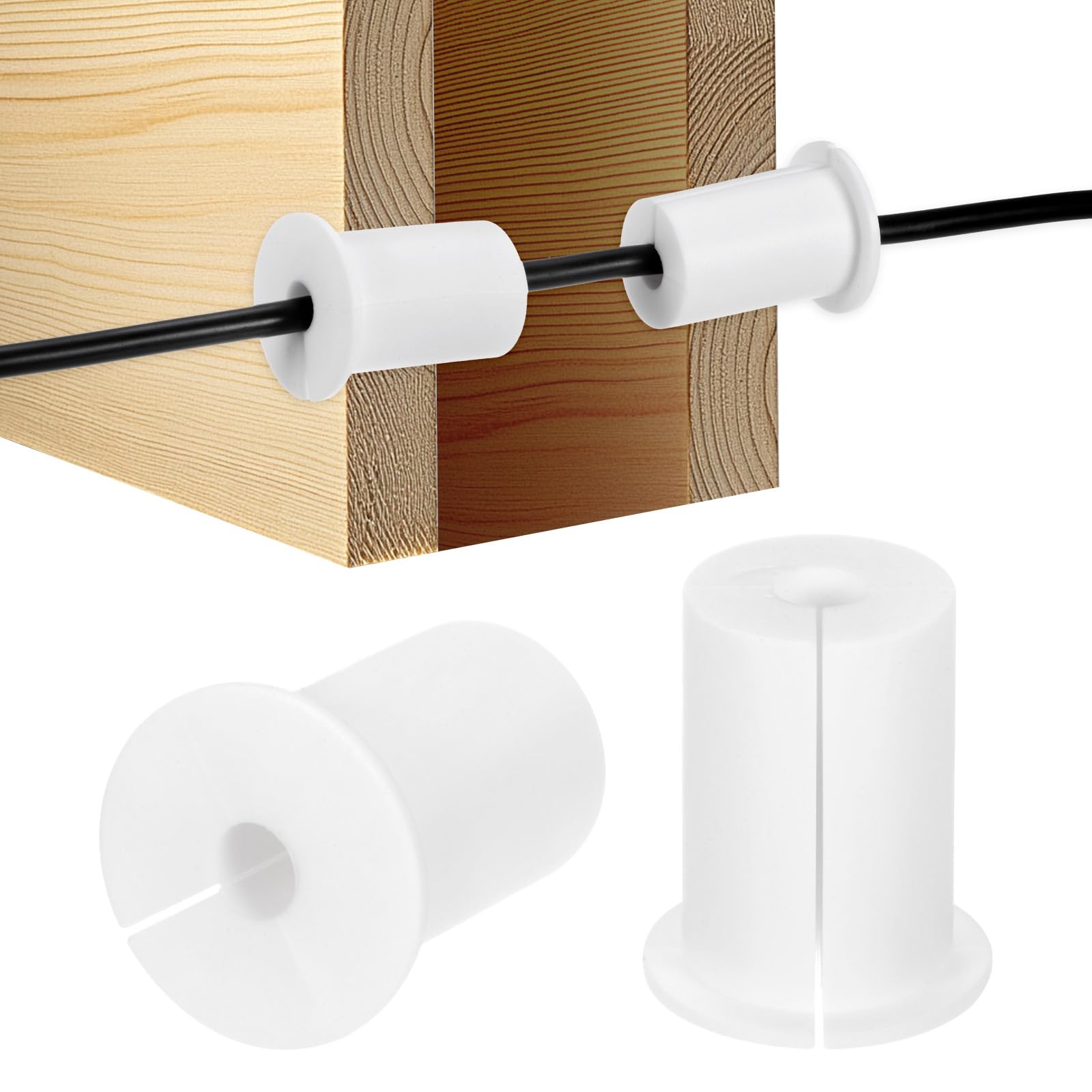 M METERXITY 2-Pack Cable Routing Kit, for 1 Inch Wall Hole Silicone Feed Through Wall Grommet Cable Punch Grommet Wall Hole Cover Bushing for Ethernet Cable [38mm Length, White]