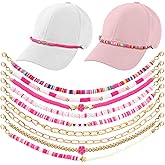 Geyoga 9 Pcs Trucker Hat Chains Trucker Hat Charms Women Man Bill Decoration Detachable DIY Metal Chain for Mesh Baseball Cap(Bright Pink,Bead Style)