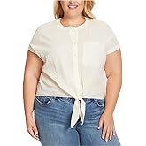 Jessica Simpson Women's Trendy Plus Louelle Tie-Front Blouse (Parchment, 2X)