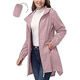 33,000ft Women's Waterproof Long Rain Coats Packable Rain Jacket with Hood Trench Coats Windbreaker