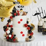 ASTARON 32 Pcs Ball Cake Toppers Mini Balloons Foam Balls Sticks Red Black view 5